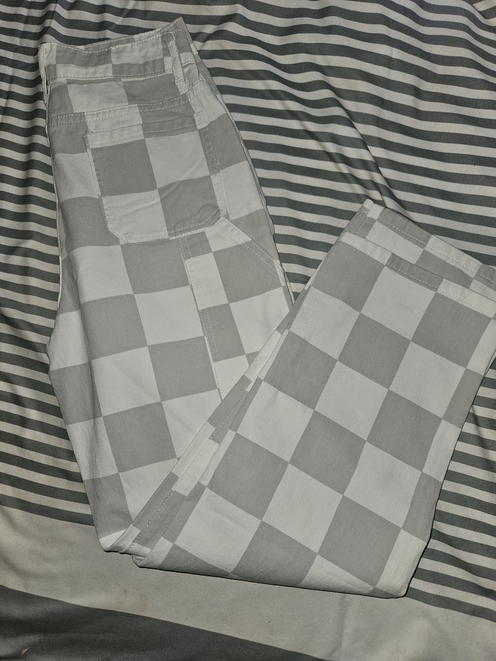 SHEIN Teen Gray and White Checkerboard Jeans